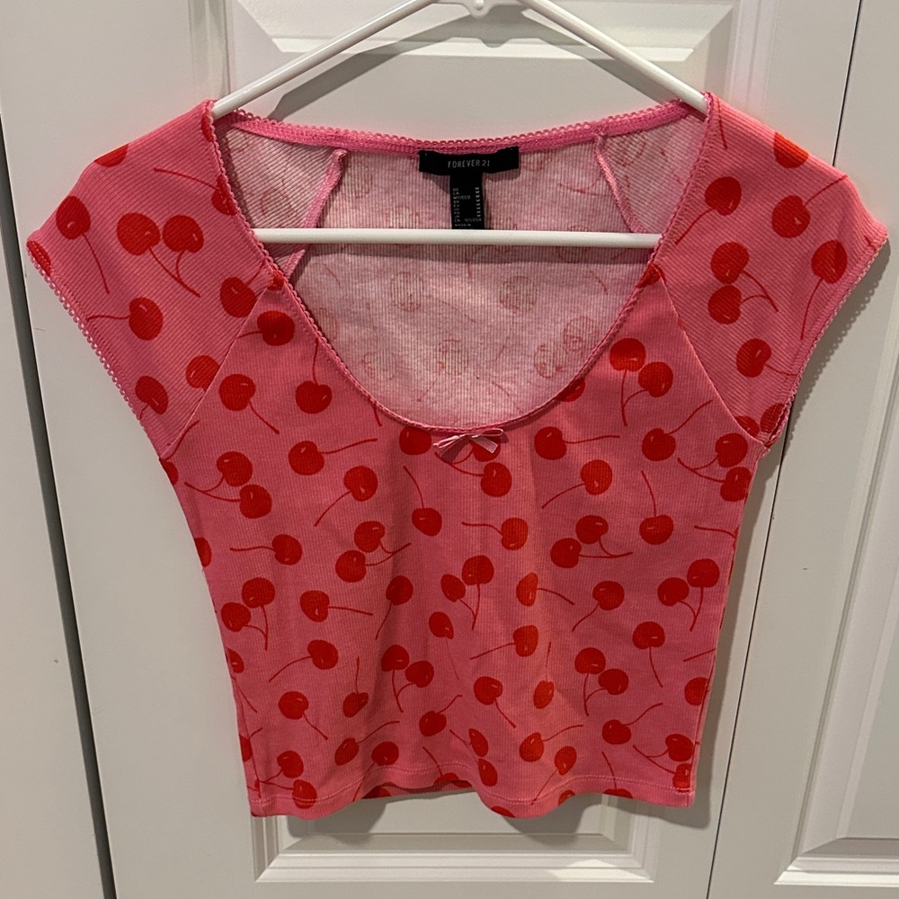 Forever 21 Pink Cherry Print Crop Top